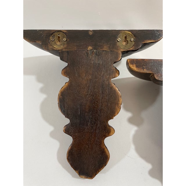 Brown Vintage Carved Wood Wall Shelf Brackets Sconces Corbels, a Pair For Sale - Image 8 of 16