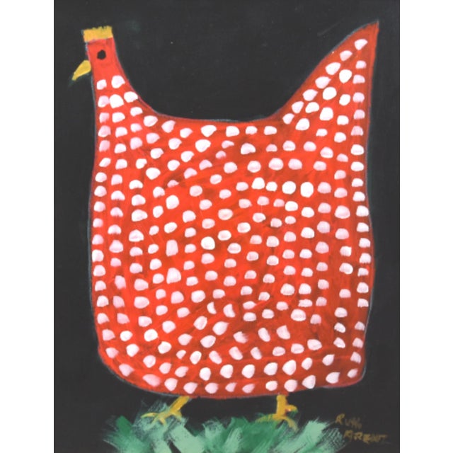 Original one-of-a-kind folk art oil painting of a hen, chicken, or rooster on stretched artist canvas. The talented artist...