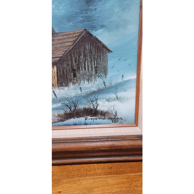 1970s Americana Farmhouse Landscape Original Oil Painting by Everett Woodson For Sale - Image 11 of 11