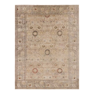 Contemporary Oushak Style Floral Rug in Beige Hues, by Rug & Kilim, India For Sale