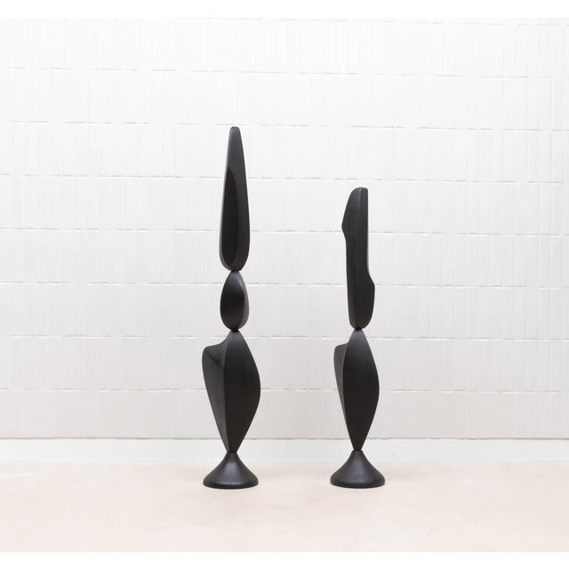 Wood A Pair of Modern Abstract Sculptures in Black Oak by Patrick Coard Paris For Sale - Image 7 of 11