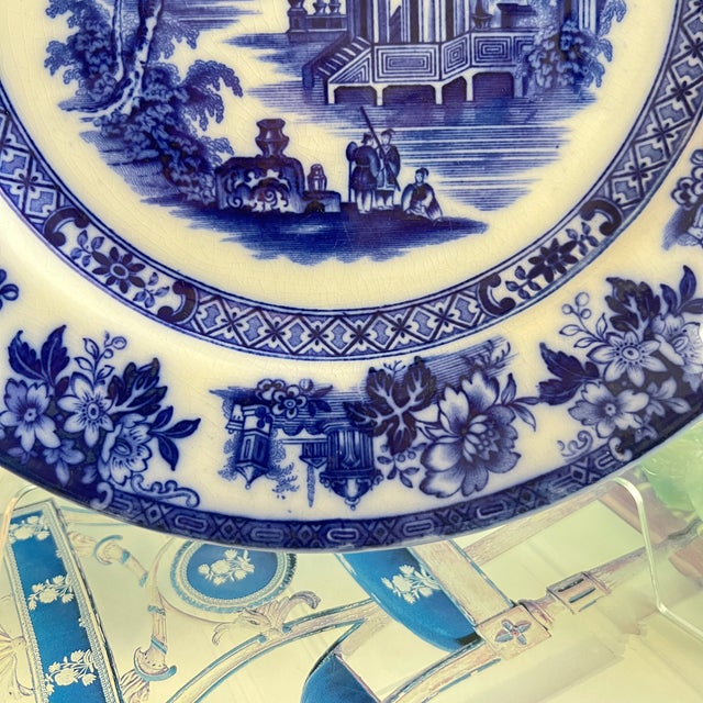 Antique Flow Blue Doulton Burslem 10 1/2 Plate "Madras" Pattern For Sale In San Antonio - Image 6 of 9