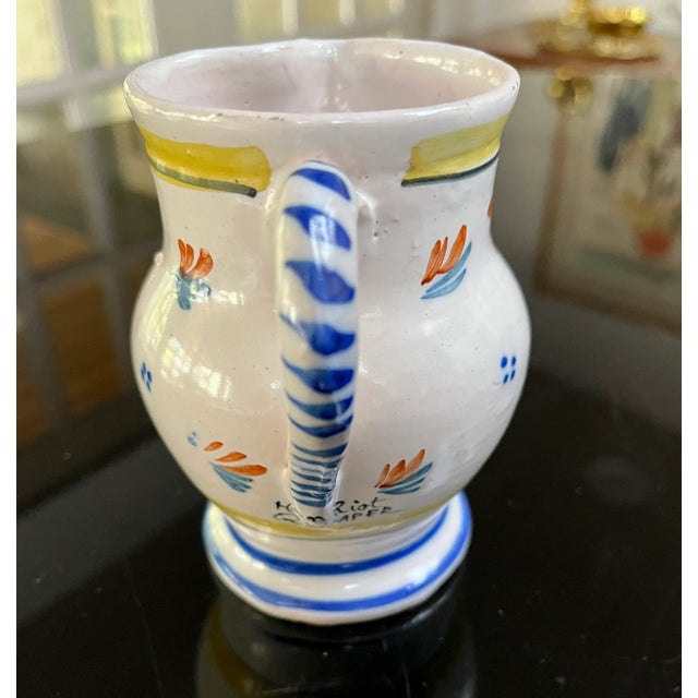 Antique 1920s Quimper Hand Painted Pitcher/Creamer For Sale - Image 9 of 11