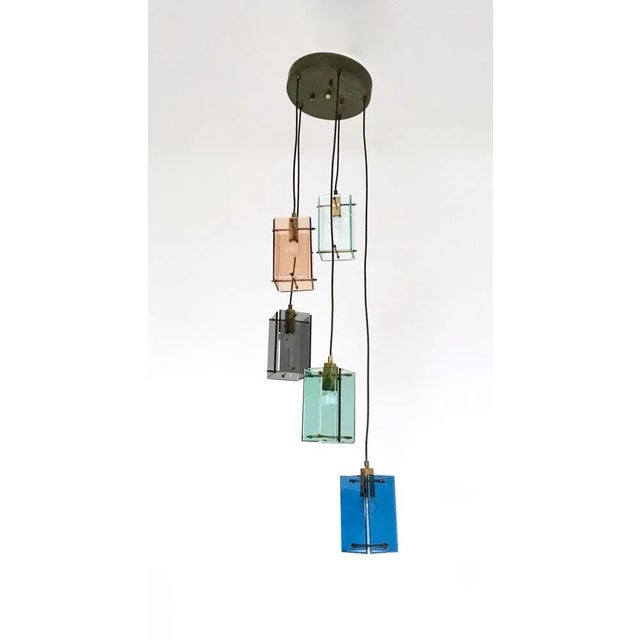 Mid-Century Modern Vintage 5-Light Colored Glass Pendant in the style of Fontana Arte, Italy, 1960s For Sale - Image 3 of 9