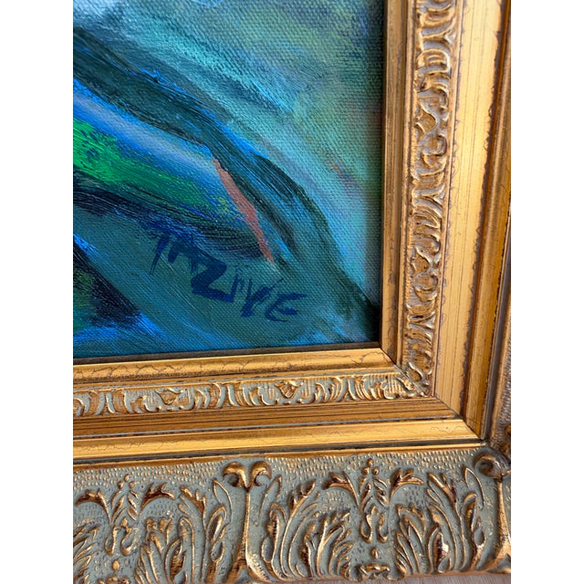 Figurative Signed Tazive 1990 Fauvist Expressionist Portrait of a Woman in a “Red Beret” Oil Painting in Gilt Frame For Sale - Image 3 of 5