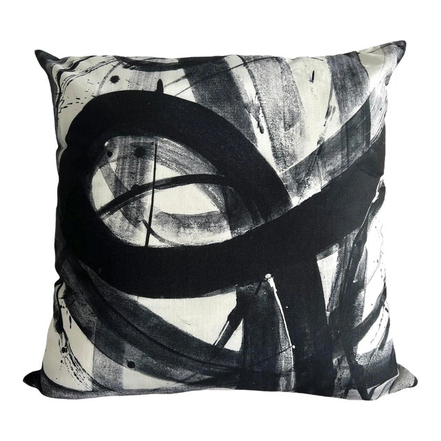 Contemporary Abstract Black Shades of Grey Painted Pillow Cover For Sale