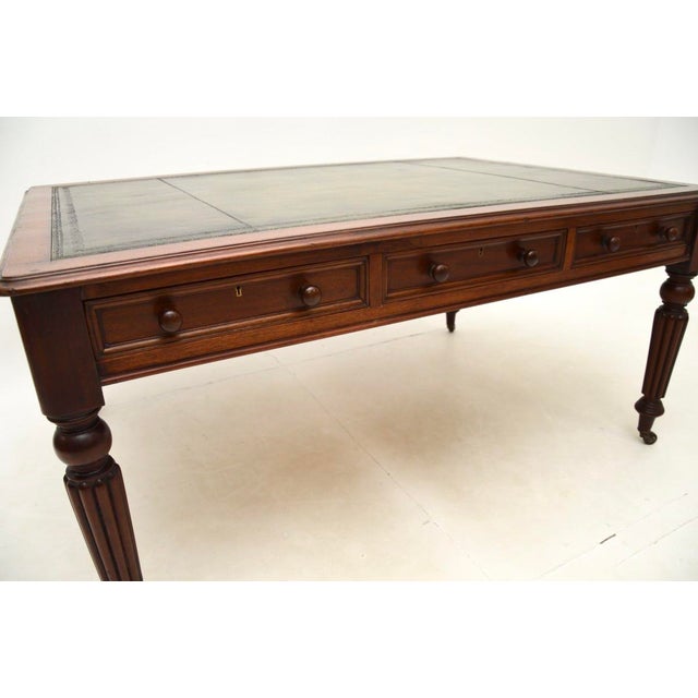 Antique Victorian Partners Desk with Leather Top, 1840 For Sale - Image 11 of 12