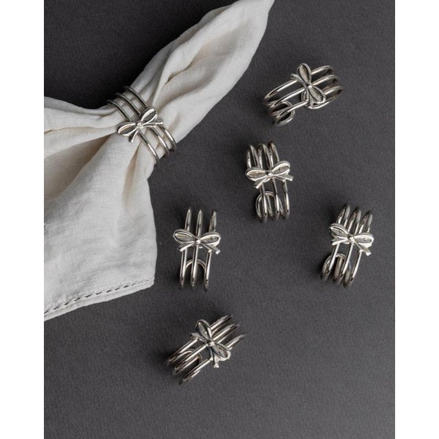 Silver Vintage Silver-Plated Ribbon Napkin Rings, Italy, 1970s, Set of 6 For Sale - Image 8 of 11