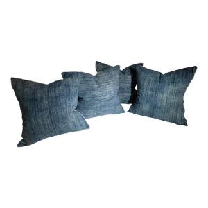 19Thc Faded Blue Homespun Linen Pillows -4