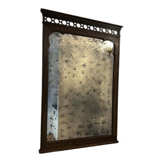 Vintage Antiqued Mirror in Dark Walnut Frame With Moorish Arch Detail For Sale