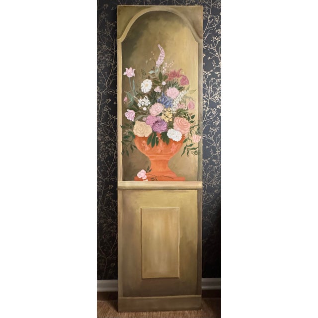 English Pair of Monumental Hand-Painted Floral Trompe L’Oeil Architectural Panels, 1980s–90s For Sale - Image 3 of 12