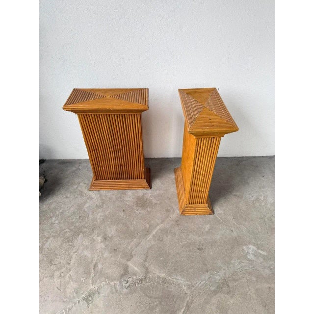 Wood Pedestals in Rattan, 1960s, Set of 2 For Sale - Image 7 of 18