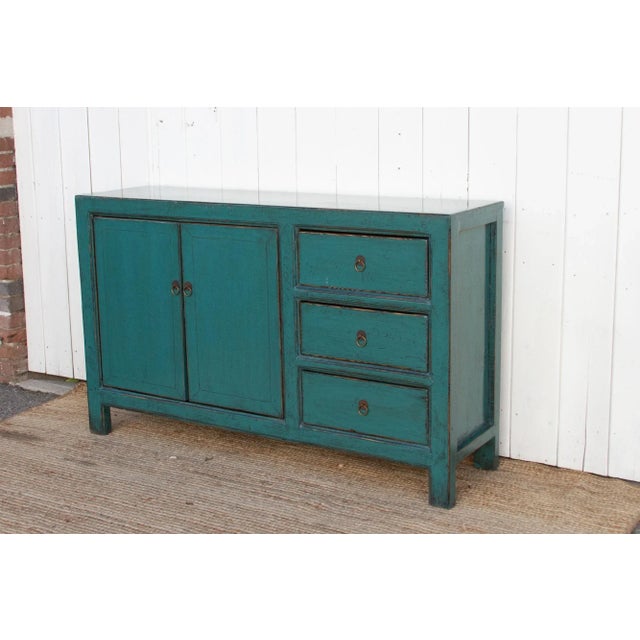 Highgloss Celadon Blue Asian Credenza For Sale - Image 4 of 7