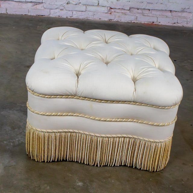 Late 20th Century Traditional Large Ottoman Ecru Upholstered Pillow Top With Bullion Fringe For Sale - Image 6 of 18