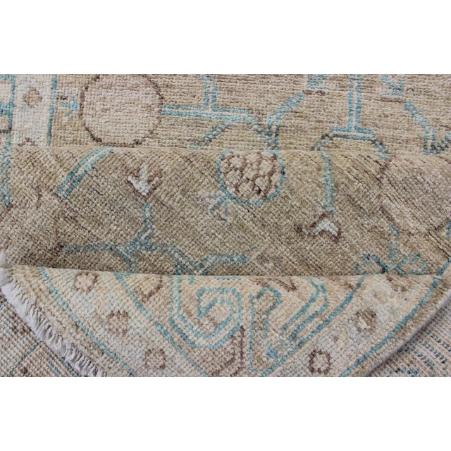 Pomegranate Khotan Design Long Runner in Soft Gold & L. Blue & Geometric Border For Sale - Image 11 of 13