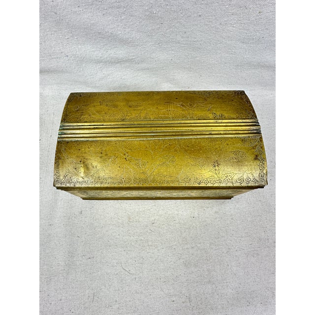 Metal Vintage Engraved Brass Box With Handles For Sale - Image 7 of 11