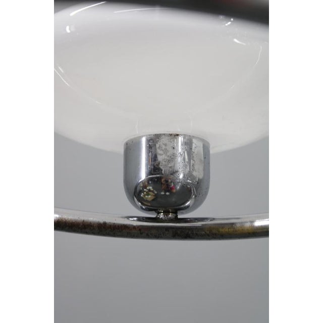 Mid-Century Chrome Chandelier with Milk-Glass Disc Shades, Former Czechoslovakia, 1950s For Sale - Image 11 of 16