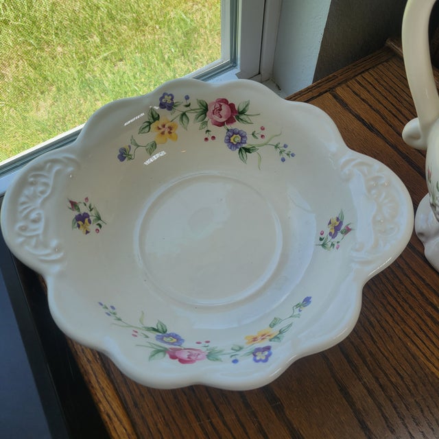VTG 1930s British Ceramic Pitcher & Wash Basin Bowl Set Floral Rose Art Deco Era For Sale - Image 6 of 12