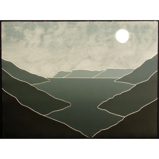 Minimalist Peter Keefer "Taos Moon" Signed Limited Edition 1980s Collagraph Etching For Sale - Image 4 of 4