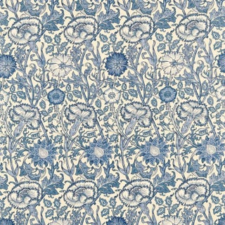 Morris & Co Pink & Rose Fabric in Vellum/Indigo For Sale