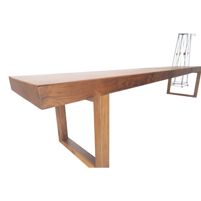 Brown Slim Profile Solid Walnut Frame Integrated leather Cushion 7.5' Long Bench For Sale - Image 8 of 12