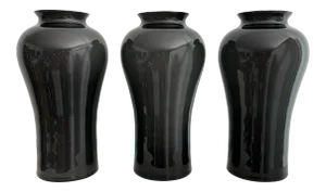 Vintage Smokey Gray Signed Cenedese Murano Cased Glass Large Vases