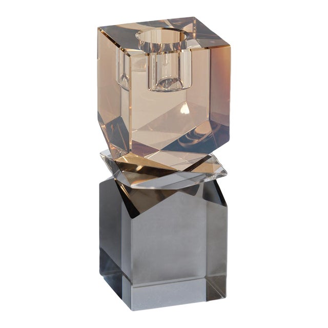 Verdun Artistry Crystal Glass Candlestick, Small, 2-Tone For Sale