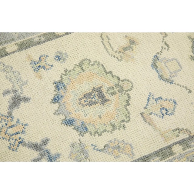 Turkish Oushak Rug Blue Green Floral Handwoven Rug 2'10" X 5'1" For Sale - Image 4 of 6