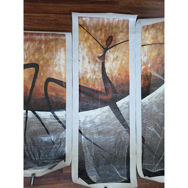 2000 - 2009 African Tribal Dance Hand Painted Tetratych on Canvas For Sale - Image 5 of 10
