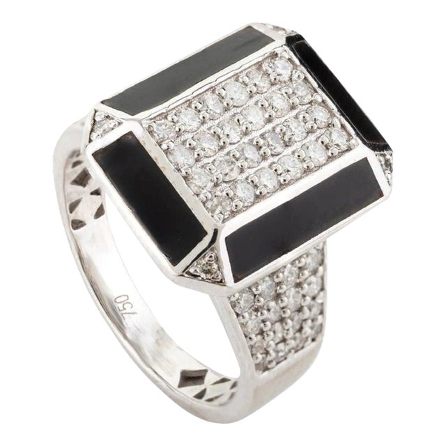 1.5mm Round Diamond Cluster Ring With Black Enamel Size 7 Gift for Him For Sale