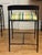 Beautifully-crafted custom iron counter-height stools with low backs and upholstered seats. Set of three.