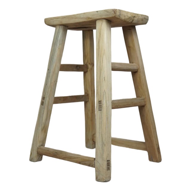 Vintage Rustic Stool in Elm For Sale