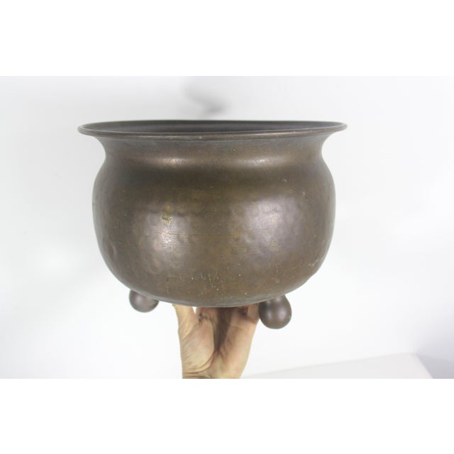 Footed Hammered Brass Planter Mid Century Modern For Sale - Image 10 of 12