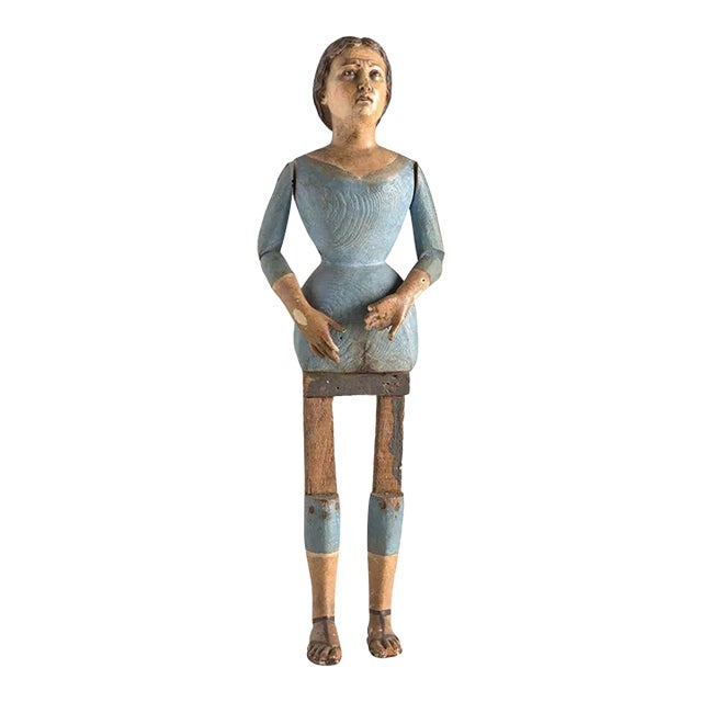 19th Century Articulated Santos Wooden Figure of the Virgin Mary For Sale