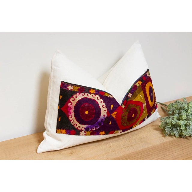 Persian Samar Antique Uzbek Suzani Linen Pillow For Sale - Image 3 of 6