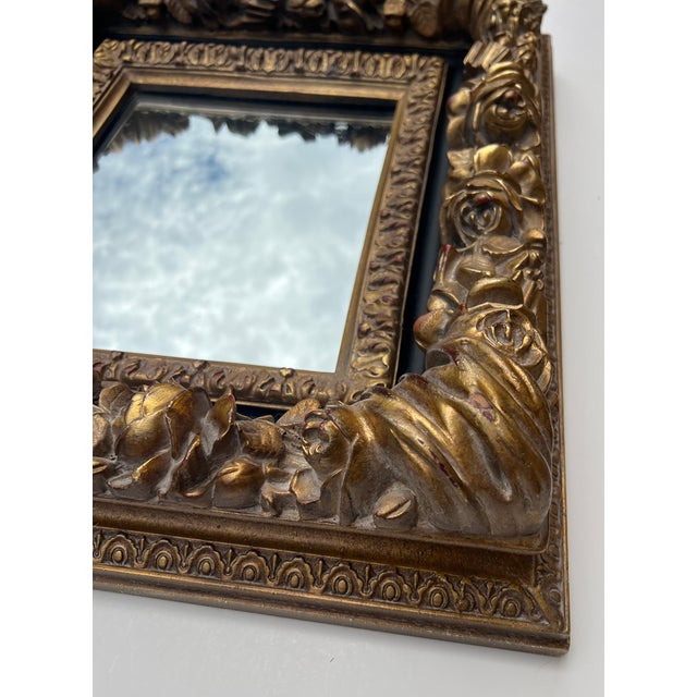 Ornate Gold and Black Deeply Carved Vintage Mirror For Sale - Image 10 of 17