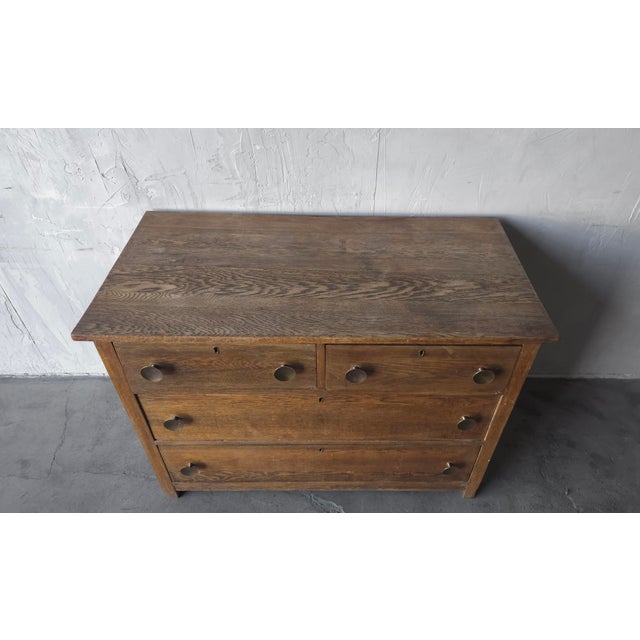 Late 19th Century Antique Oak 4 Drawer Dresser Chest With Brass Pulls For Sale - Image 5 of 10