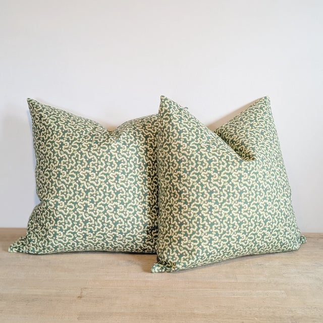 Transitional Schumacher Leonie Vermicelli Pillows in Leaf - Double Sided Pair For Sale - Image 3 of 7