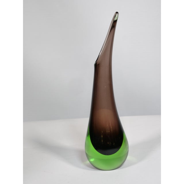 Sculptural Murano Sommerso glass vase by Flavio Poli from the 1970s. Multi-layered glass in brown and green with a flowing...