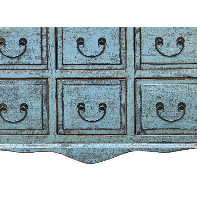 Distressed Pale Blue Curved Legs 6 Drawers Dresser Credenza Side Table For Sale - Image 15 of 16