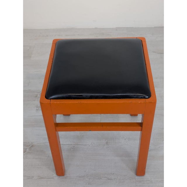 Vintage Orange Pouf in Black Faux Leather, 1950s For Sale - Image 10 of 12