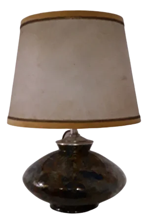 Art Deco Table Lamp with Internally Illuminated Colored Glass Base, Silver Plated Brass Mount & Beige Parchment Shade, 1930s