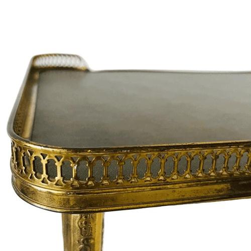 Vintage Hollywood Regency Neoclassical Brass Side Table with Leather Top and Gallery Edge, 1960s For Sale - Image 11 of 13
