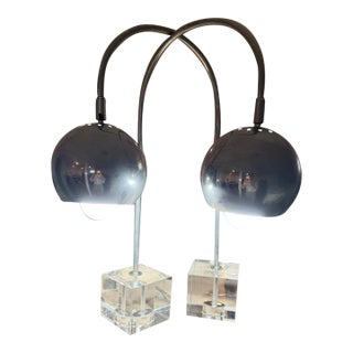 Mid-Century Modern Chrome Dome Eyeball Lamps With Lucite Base For Sale