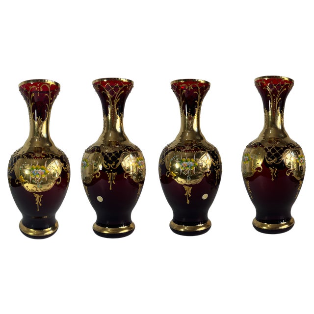 Murano Tre Fuochi 24k Gold Floral Ruby Art Glass Vase For Sale - Image 13 of 16