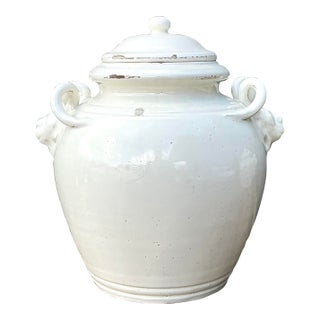Vintage Glazed Ceramic Lidded Urn For Sale