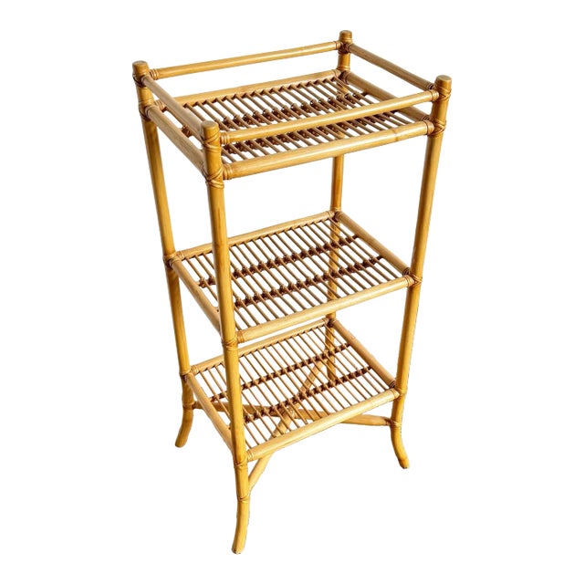 Boho Chic Bamboo Rattan Shelf/Etagere/Stand For Sale