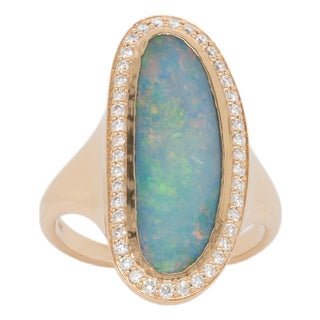 3.7cts Boulder Opal Statement Ring With Natural Diamonds Accents: Solid 14k Gold For Sale