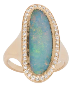 3.7cts Boulder Opal Statement Ring With Natural Diamonds Accents: Solid 14k Gold