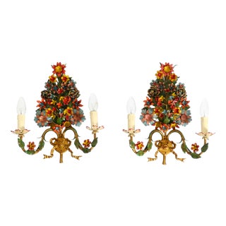 Vintage Hand-Painted and Gilded Metal Wall Lamps by Hans Möller, 1960s, Set of 2 For Sale